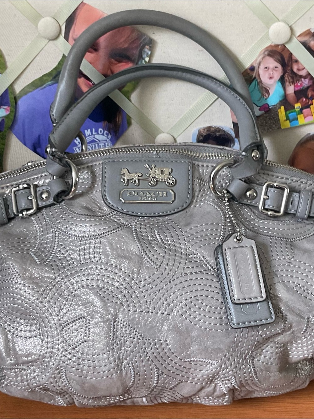 Coach Silver Quilted Leather Satchel with Top Handles